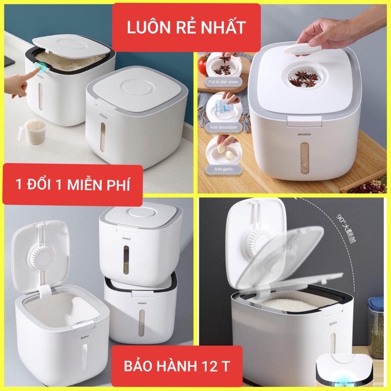 Thùng đựng gạo,đựng các loại hạt khô Ecoco CAO CẤP 5kg và 10kg chống ẩm, kháng khuẩn[BẢO HÀNH 12 THÁNG]