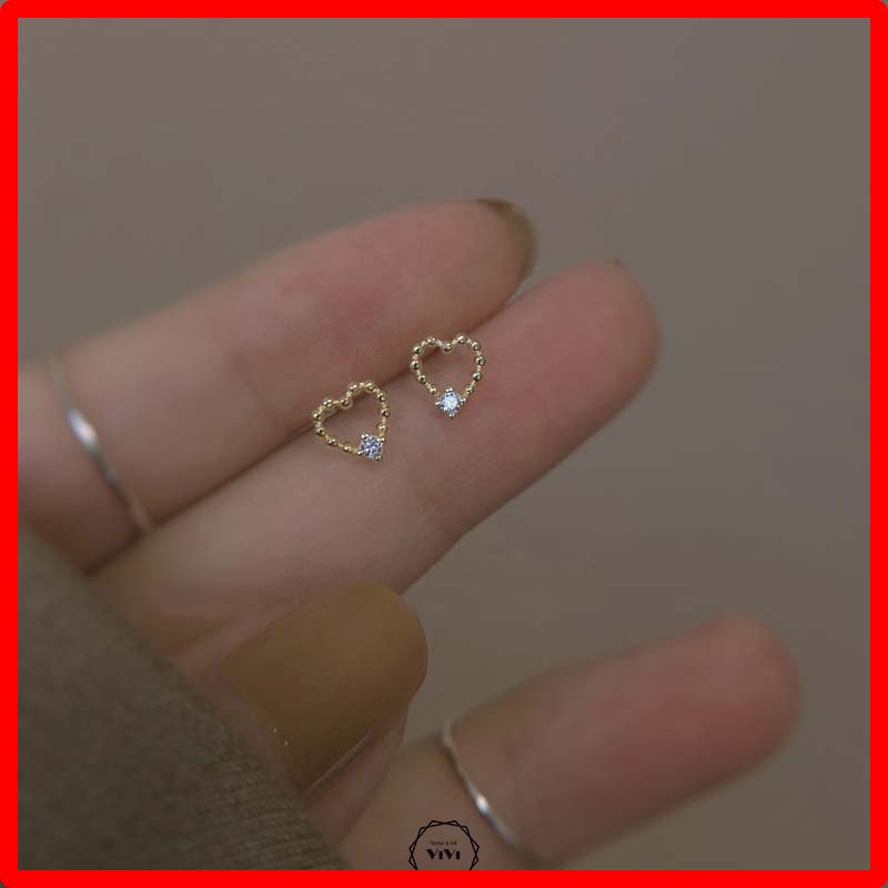 Bông tai bạc Ý nhỏ xinh hình trái tim Doudou – khuyên tai ViVi_Gift