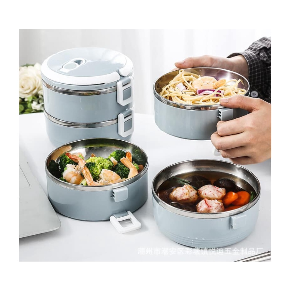 Hộp cơm giữ nhiệt lõi inox 2 tầng khóa cài tiện dụng