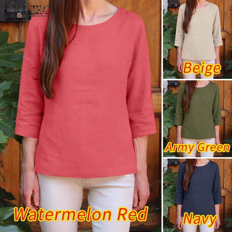 Zanzea Áo Cánh Tay Lỡ 3 / 4 Cổ Tròn Phong Cách Châu Âu Thanh Lịch Dành Cho Nữ