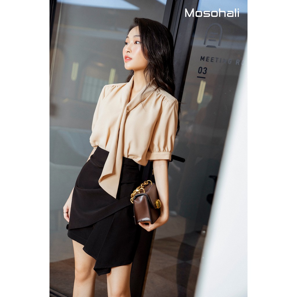 [HÀNG CÓ SẴN] Sơ mi cộc tay khuy cài ngọc Irene + Chân váy nhún vạt Helen thiết kế mosohali