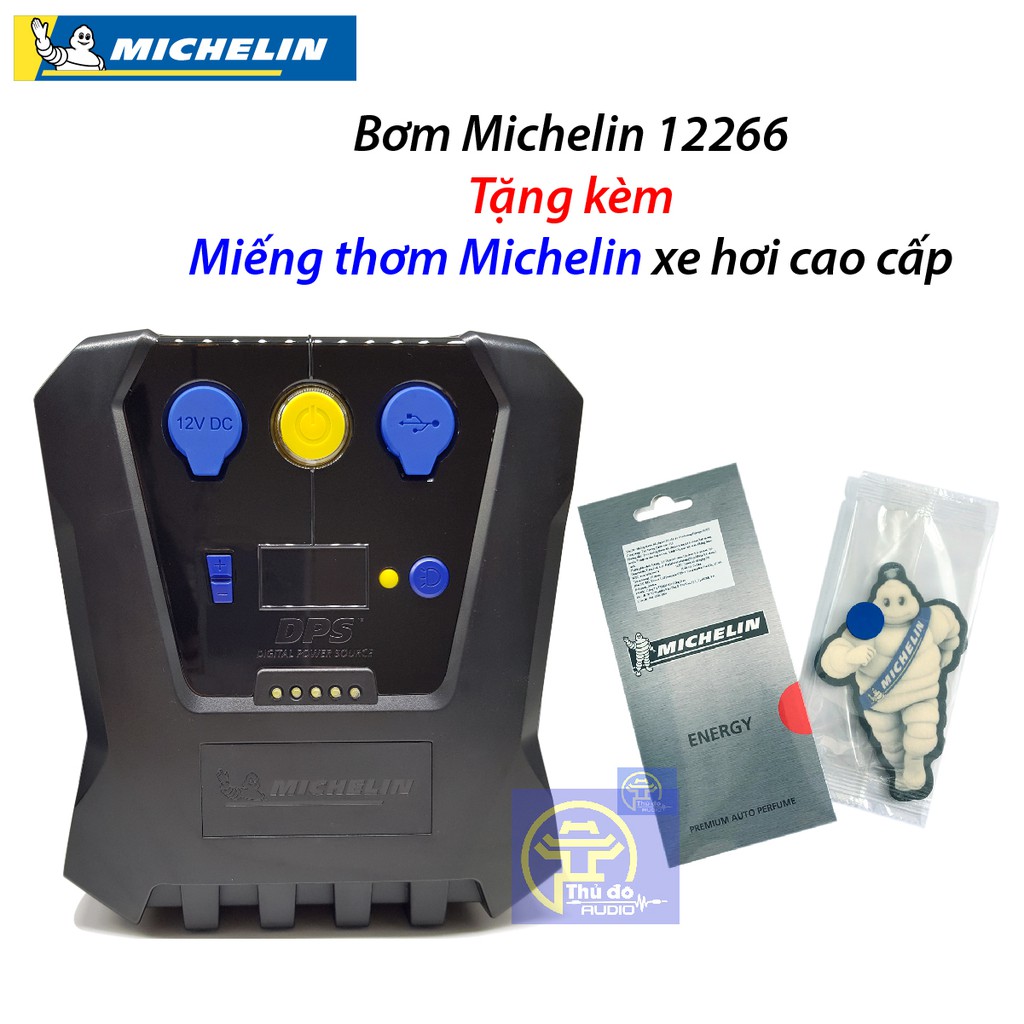[ Khuyến mãi] Bơm lốp tự ngắt Michelin 12266 model mới nhất tặng kèm miếng thơm xe hơi cao cấp