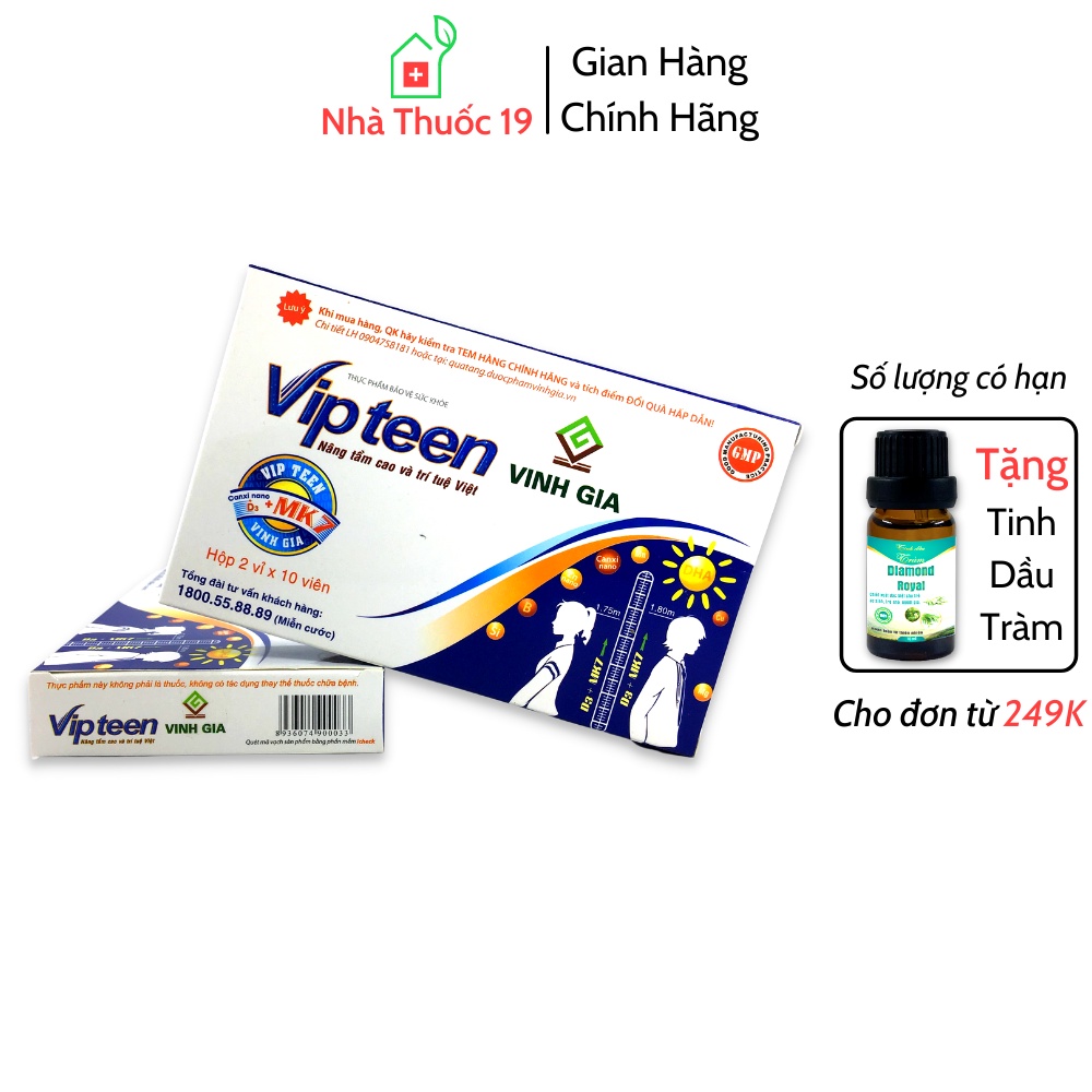 Viên uống tăng chiều cao VIPTEEN cho trẻ từ 10 tuổi Giúp bổ sung canxi, vitamin D K2 MK7 hỗ trợ xương răng chắc khỏe