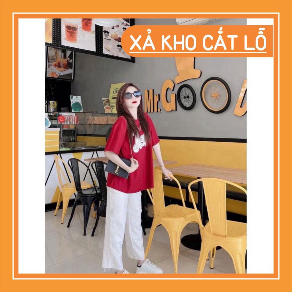 SET ÁO THUN TAY LỠ IN CHỮ JETS ĐỎ MIX QUẦN CULLOTE KAKI SUÔNG MÀU TRẮNG HOT HIT 🍍 Bộ Quần Áo Nữ JET 