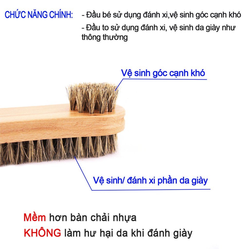 Bàn chài đánh giày lông heo 2 đầu P141- đánh xi, vệ sinh góc cạnh giày