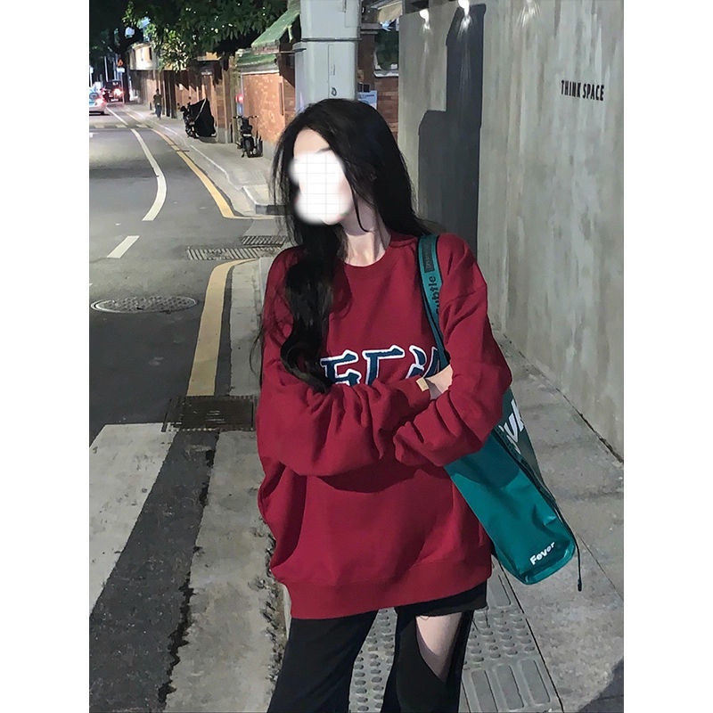 COZOK Áo sweater tay dài cổ tròn dáng rộng dễ phối đồ hợp thời trang