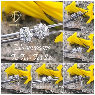 Bông tai moissanite chất liệu bạc 925 xi bạch kim