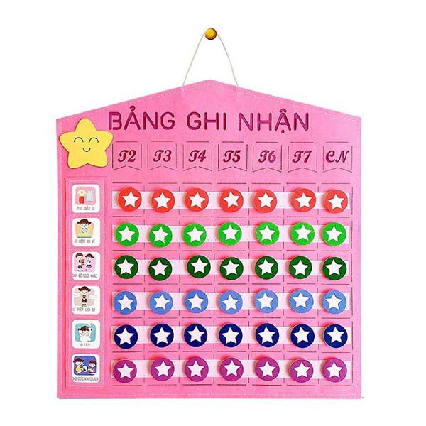 Bảng khen thưởng kích thước 38x40cm, 20 thẻ hoạt động, 42 stickers ngôi sao