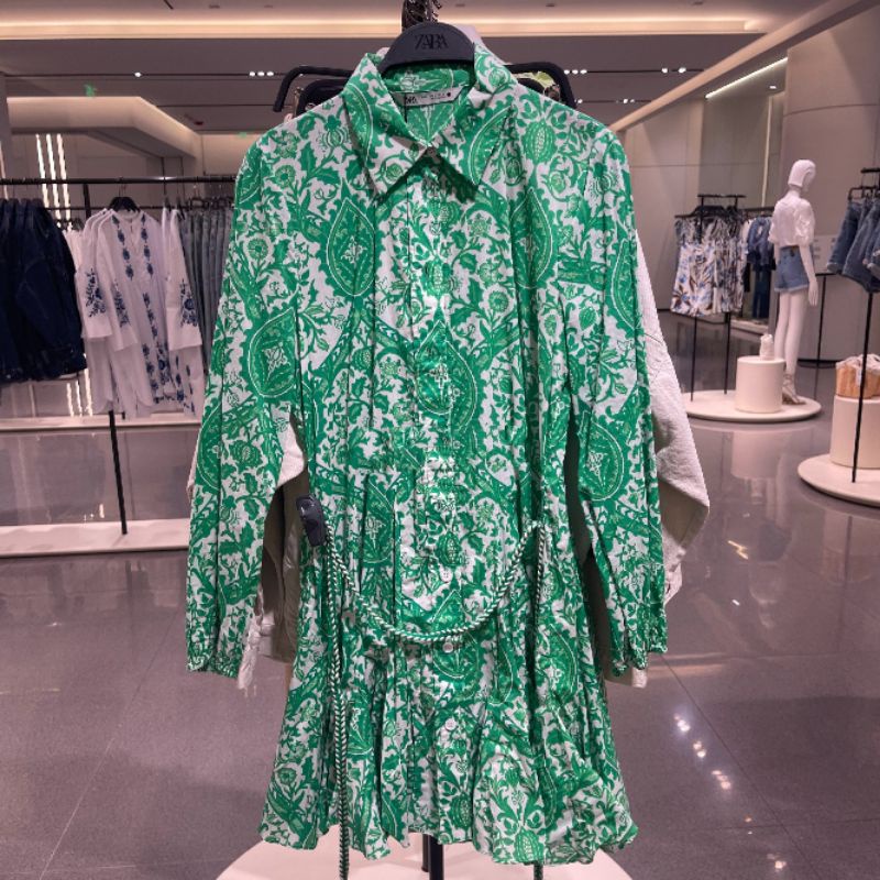 Váy sơ mi dáng ngắn thắt eo ZR