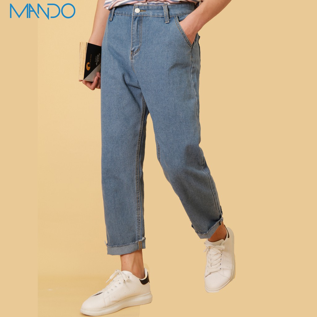 Quần Jean Baggy Nam MANDO Xanh Nhạt Chất Jean Cao Cấp Ống Suông Form Rộng Basic Unisex Thời Trang Hàn Quốc QJ39 | BigBuy360 - bigbuy360.vn