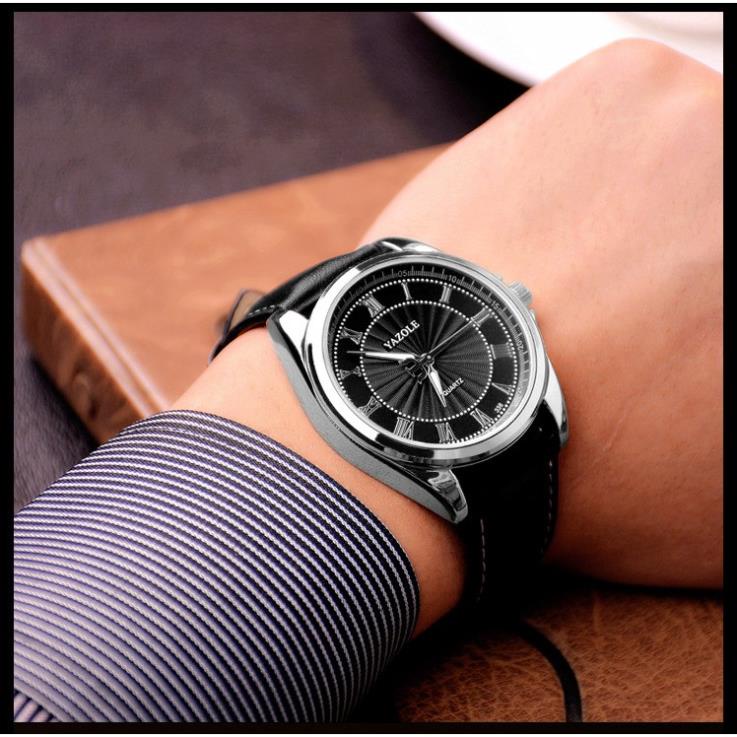 Đồng hồ nam Yazole 336 dây da thời trang cực chất (Vỏ bạc) . | BigBuy360 - bigbuy360.vn