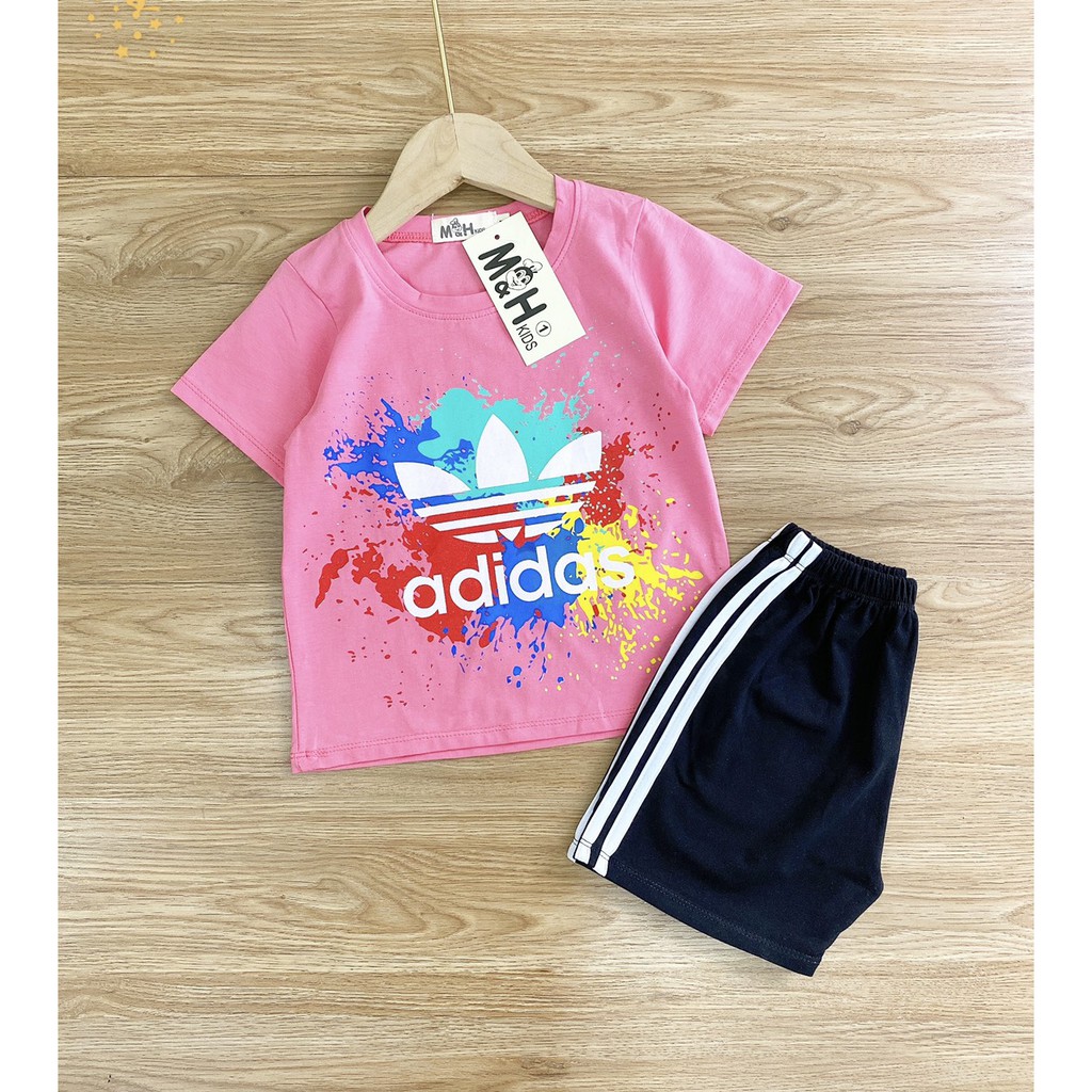 Sét bộ Adidas sắc màu - quần ôm lỡ viền sọc nổi cho bé