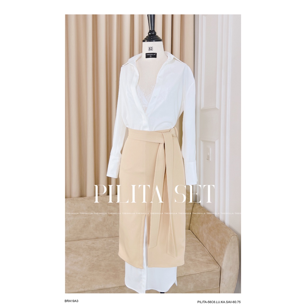 Sét áo sơ mi chân váy phối trắng cao cấp + Không kèm bra [ Có video + Ảnh thật ] The Shilla - PILITA-56C6