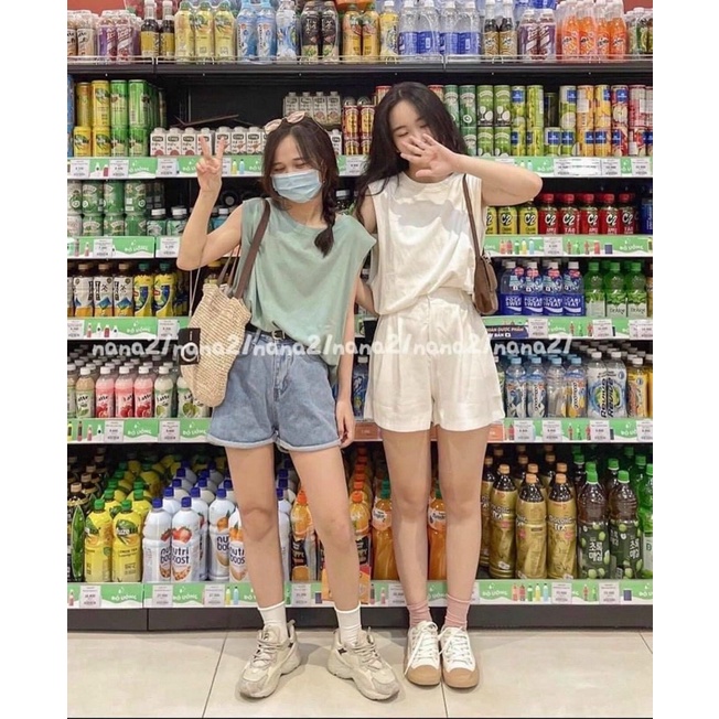 Set áo thun tanktop trơn kèm lót trong - 8 màu pastel GENZ ❤️