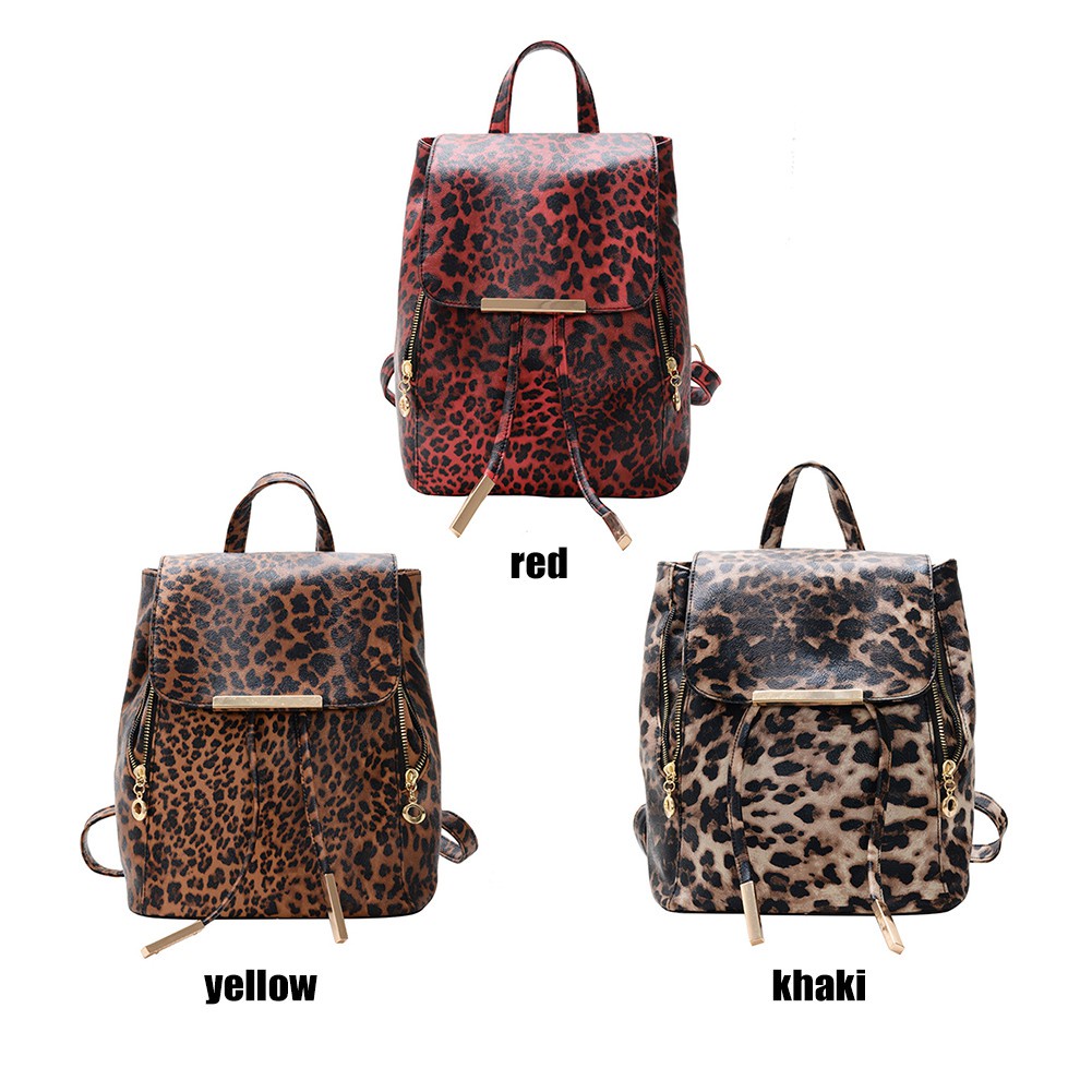 Fiesta_Fashion Leopard Women Backpack Retro PU Leather Travel Shoulder Schoolbags ☆