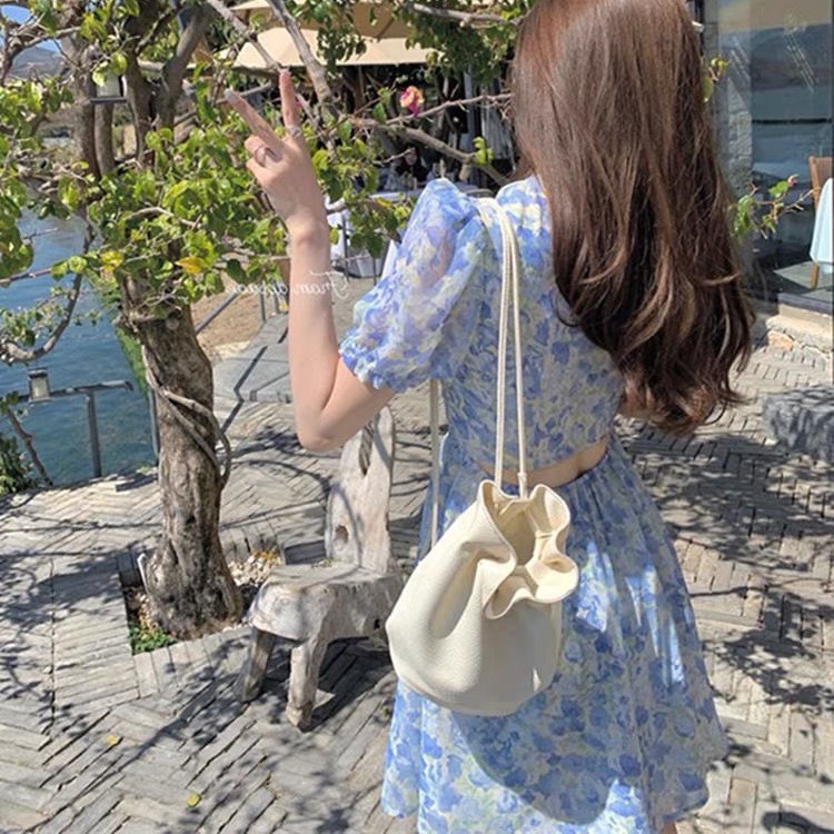 Đầm Perty in hoa tay phồng phong cách Hàn Quốc thời trang hè dành cho nữ