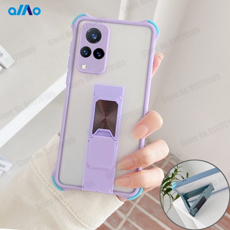 Ốp Điện Thoại Túi Khí Chống Sốc Màu Kẹo Nhám Có Giá Đỡ Cho Vivo Y53S Y73 2021 Y72 5g Y20S G Vivo Iqoo Z3 5g Vivo V21