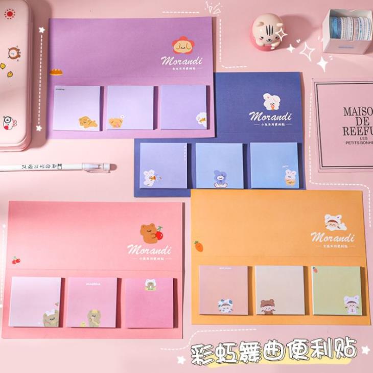 Set 3 tập giấy note Morandi gấu cute H180