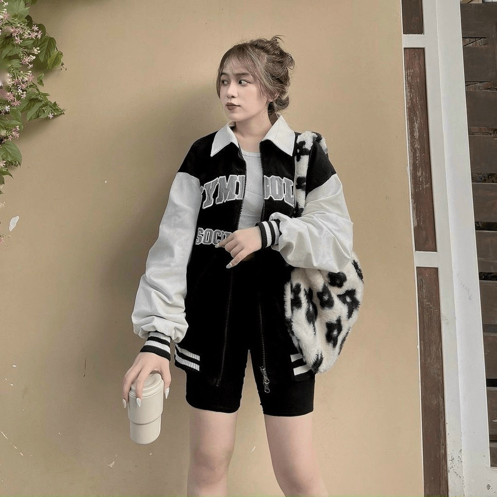 Áo Khoác Ngoài Nữ Chất Nhung 2 Lớp Lót Dù Thêu Chữ Cổ Sơ Mi Form Rộng Thoải Mái Đi Chơi [NEW UNISEX]