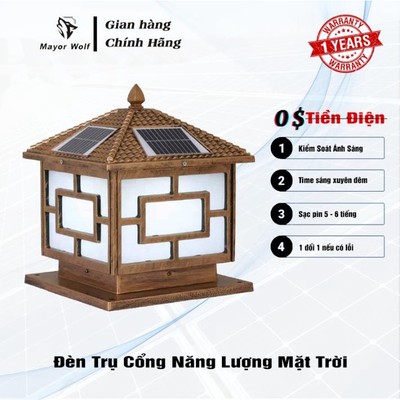 Đèn Trụ Cổng Năng Lượng Mặt Trời Mayor Wolf Chính Hãng Cảm Biến 25x25 30x30 40x40 Bảo Hành 1 Năm