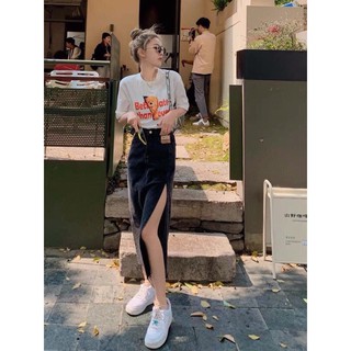 chân váy jean xẻ tà
