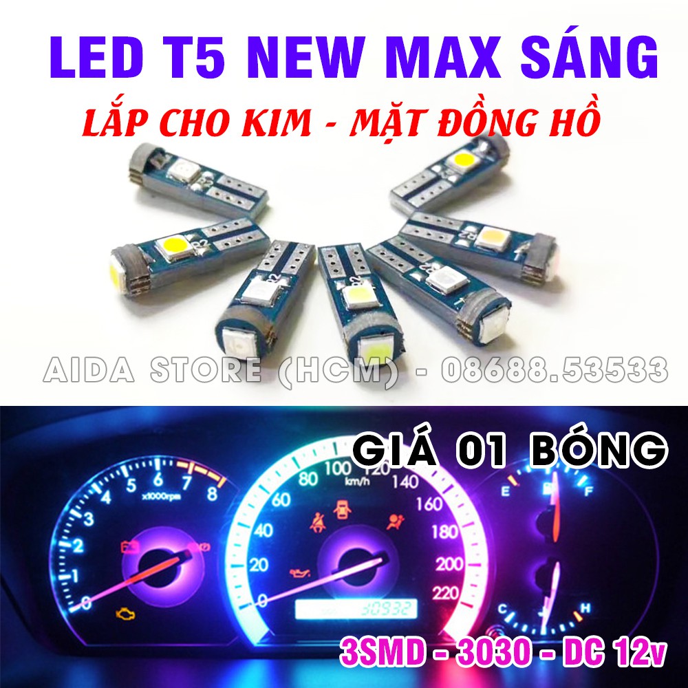 Bóng đèn led T5 3SMD 3030 gắn mặt đồng hồ, demi xe máy DC12v