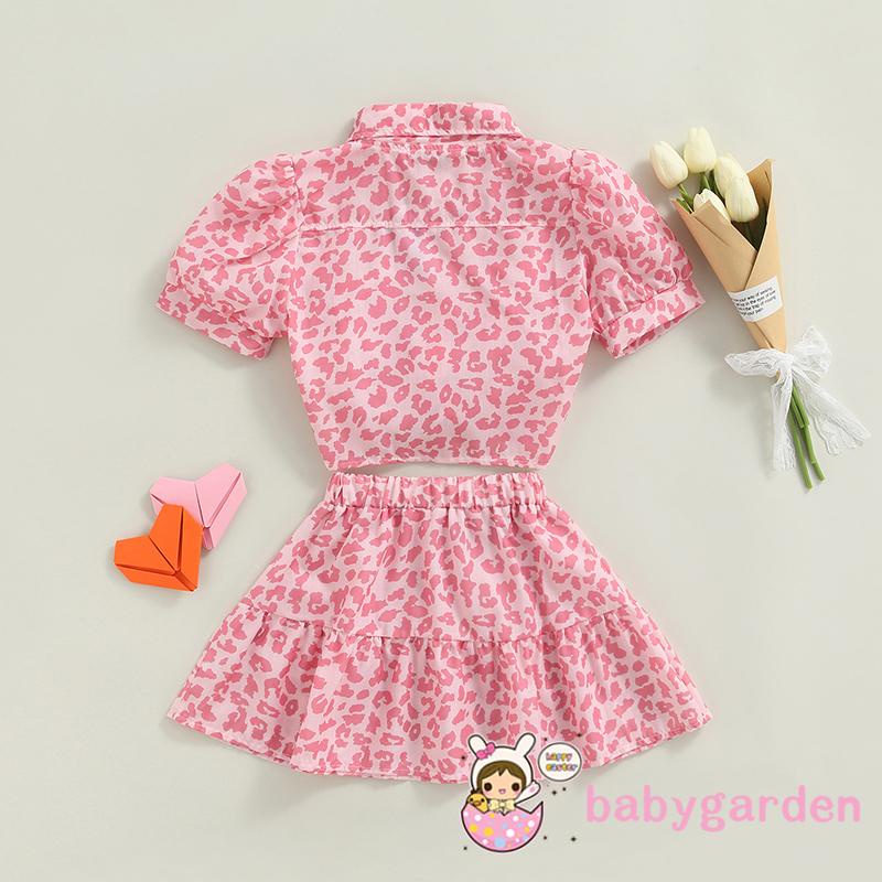 Bộ áo croptop tay ngắn in họa tiết da báo + chân váy co giãn thời trang cho bé gái
