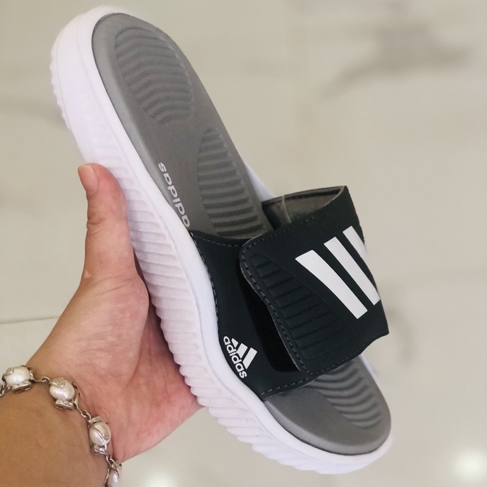 Dép Alphabounce QC FREESHIP +hộp quai ngang dán xé nam nữ 3 sọc QC, Alpha-full-xám-QC