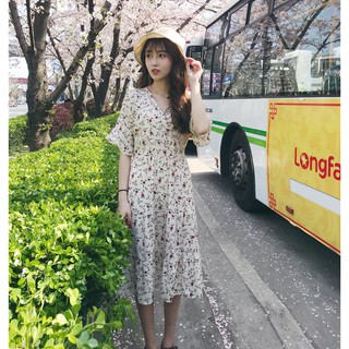 [Có sẳn ] Đầm maxi hoa nhí cổ V