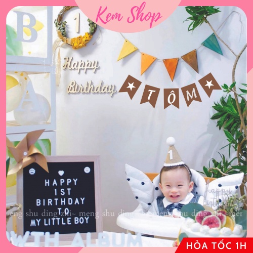 Dây chữ ghép tên bé sinh nhật tông nâu tây Hàn Quốc phong cách hiện đại - Kem Shop K305