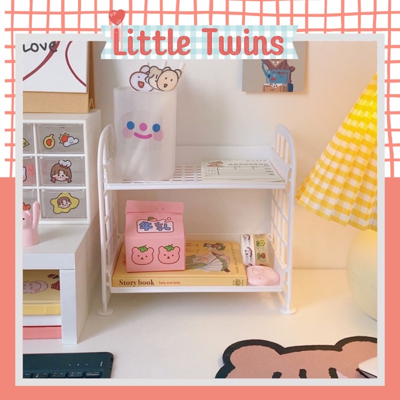 Kệ nhựa mini 2 tầng, kệ để bàn đa năng đựng đồ dùng học tập, mỹ phẩm xinh xắn