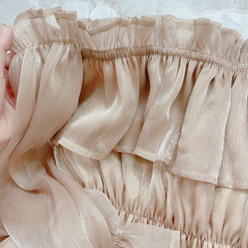 Đầm tơ gân bẹt vai tay dài bo siêu dễ thương