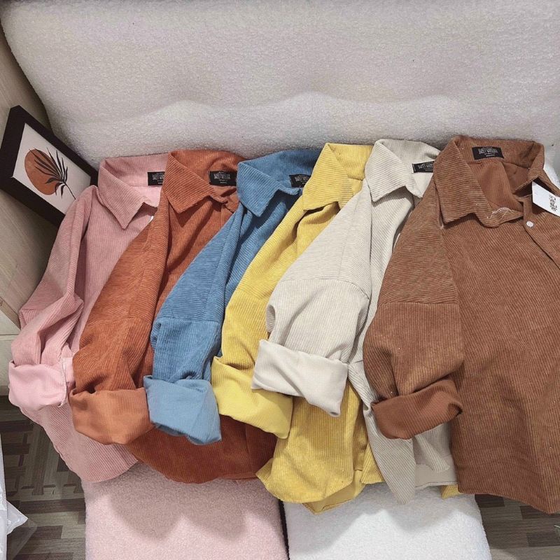 Áo Sơ Mi Form Rộng Unisex, Áo Khoác Nhung Tăm Cực Xinh