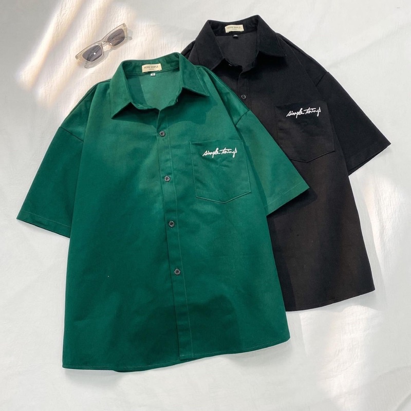Áo Sơmi Simple Thing tay lỡ, form rộng Ulzzang màu ĐEN/TRẮNG ❤️ Nam nữ unisex/ Jejul.store