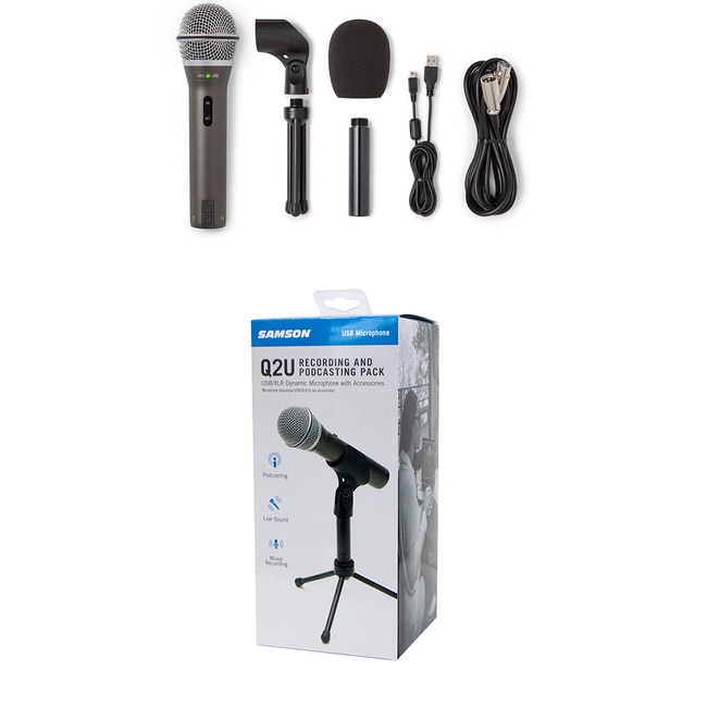 Micro USB Samson Q2U cổng kết nối USB hoặc XLR có kèm chân đế, Hàng chính hãng BH 12 tháng