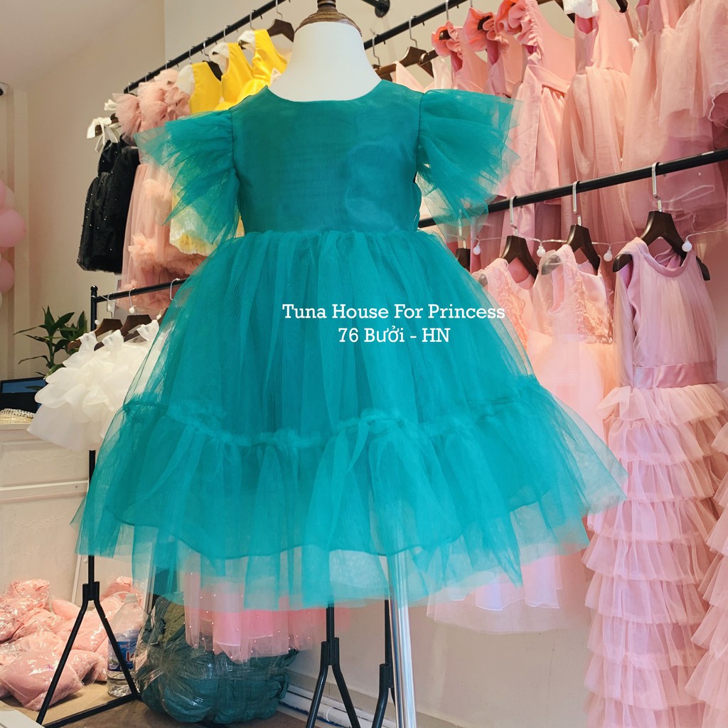 Váy đầm xoè công chúa mặc đầy tháng thôi nôi cho bé gái mẫu thiên nga xanh tặng băng đô - Tuna House For Princess