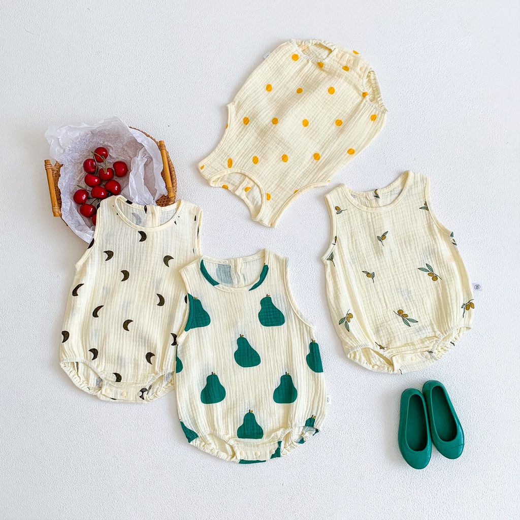 Bộ Áo Liền Quần Sát Nách Vải Cotton Thiết Kế Dễ Thương Cho Bé Sơ Sinh Từ 0-2 Tuổi