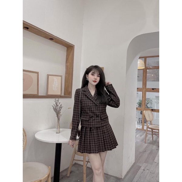 🎋🎋Set dạ kẻ và chân vây xếp ly cao cấp | BigBuy360 - bigbuy360.vn