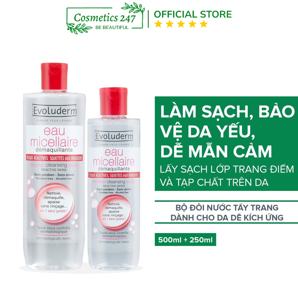 Nước tẩy trang Evoluderm Micellar Cleansing Water 500ML &amp; 250ML