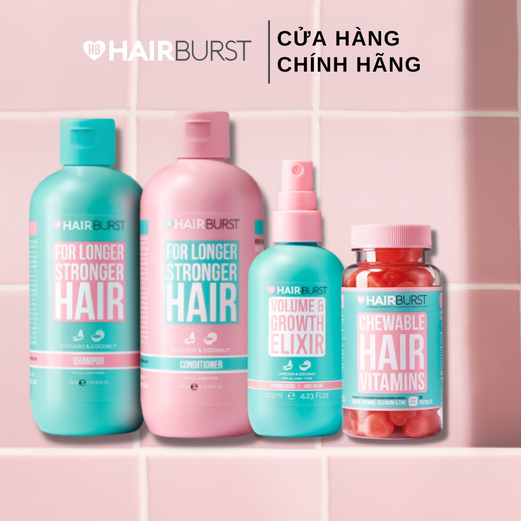 [Mã FMCGMALL2503 -10% đơn 500K] Combo Chăm sóc toàn diện HAIRBURST Dầu gội xả 350ml/chai + Xịt tóc125ml + Kẹo dẻo 60Viên