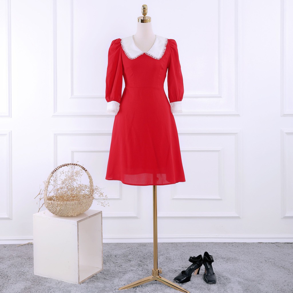 Đầm nữ cổ sen tiểu thư cách điệu phối tay TK FASHION DK889
