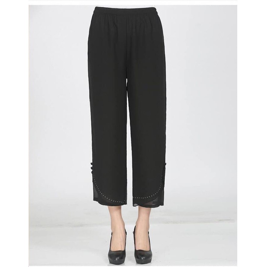 Q1411 Quần ống rộng nữ dài mắt cá vải chiffon hè mát cho người trung tuổi cao cấp hàng nhập