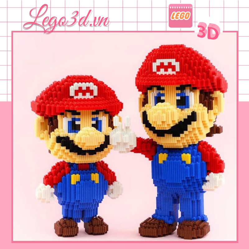 Lego 3d Mario Decor bàn học, mô hình lắp ghép nhân vật Mario, quà tặng sinh nhật KT 13x9cm gồm 605 chi tiết