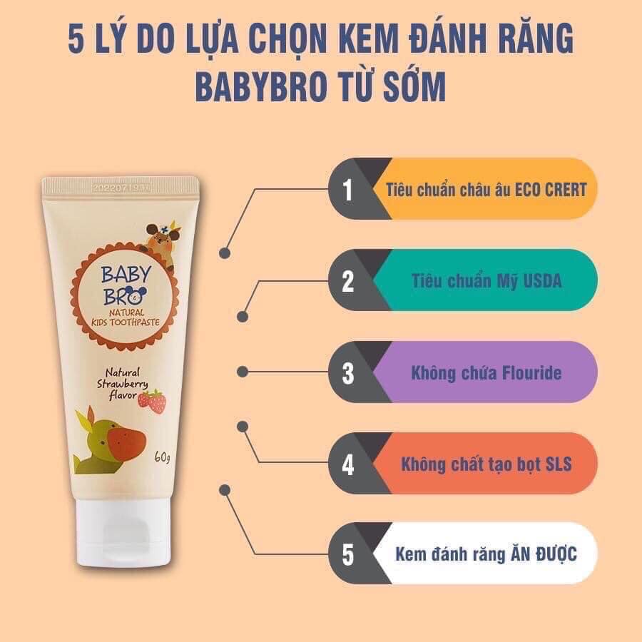 Kem Đánh Răng Cho Bé Nuốt Được Vị Trái Cây Baby Bro Hàn Quốc