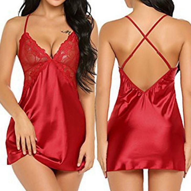 Sexy Ladies Lingerie Women Silk Lace Robe Dress Babydoll Nightdress Nightgown Sleepwear