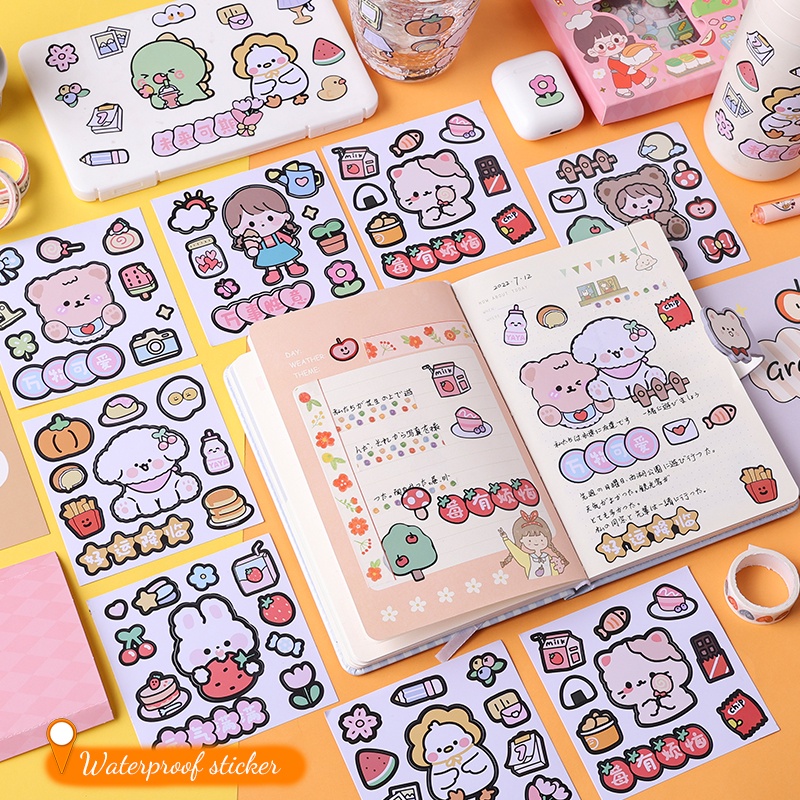 Bộ 5 Tấm Sticker Hoạt Hình Bằng PVC Chống Nước Dày Dặn Trang Trí Sổ Tay DIY