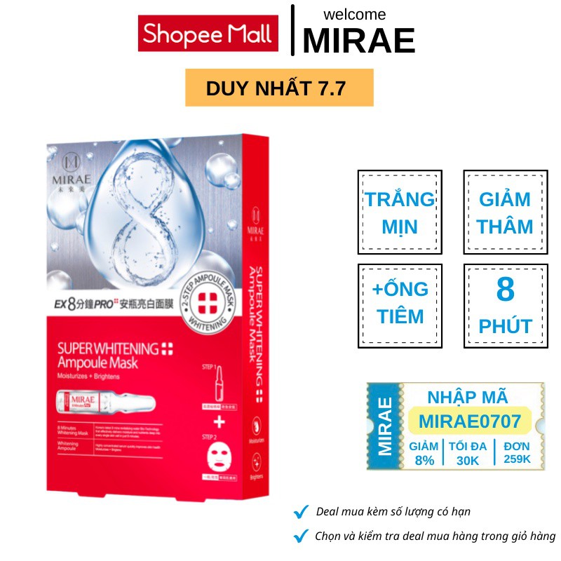 Mặt Nạ Dưỡng Trắng MIRAE EX8 Phút Làm Mờ Thâm, Cung Cấp Độ Ẩm Mặt Nạ Ống Tiêm Dưỡng Trắng Cấp Tốc 1.5ml/ống, 20ml/miếng | BigBuy360 - bigbuy360.vn