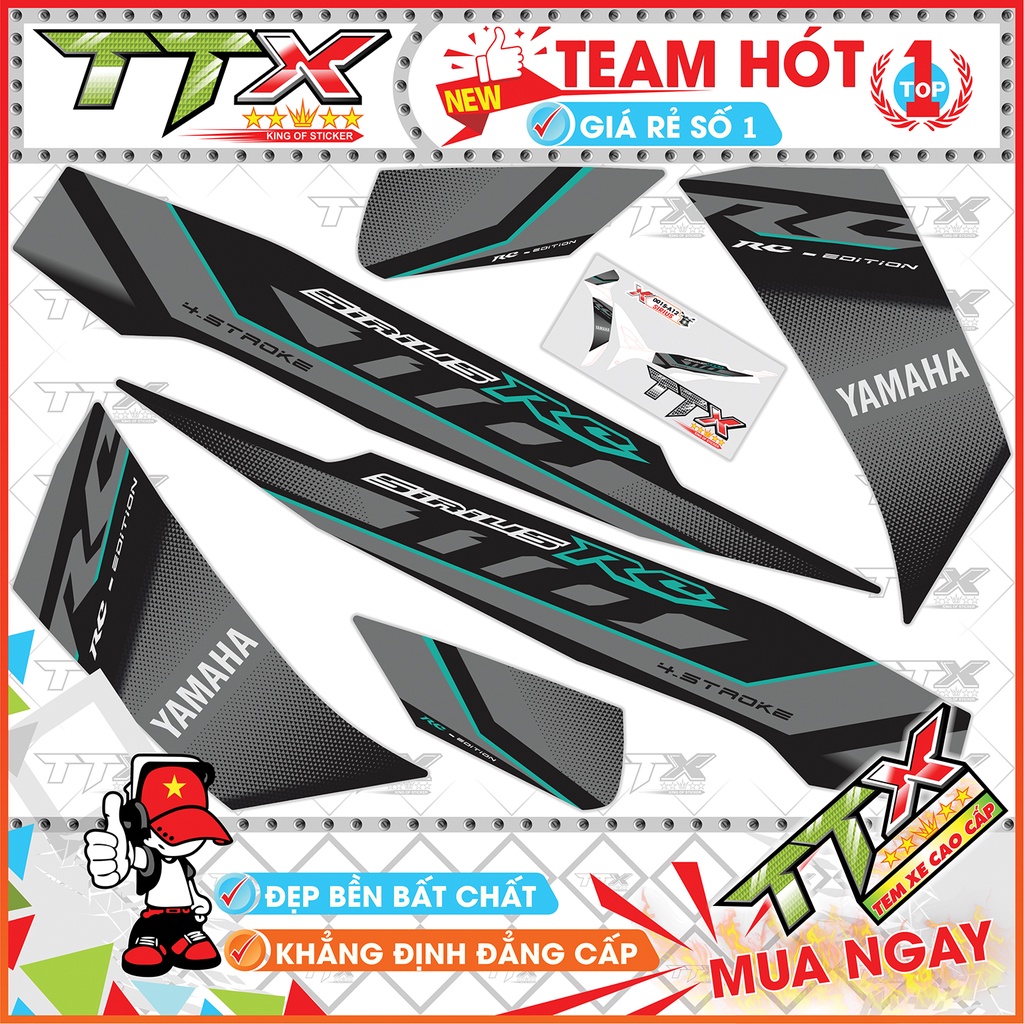 Tem rời sirius đen xanh rc 110 , Team chế sirius dán xe màu đen xám siêu đẹp , Shop TTX Tem xe sirius