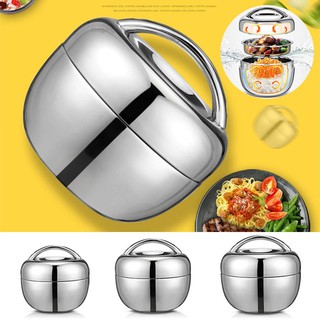 Hộp cơm Hai Tầng Giữ Nhiệt Bằng Thép Không Gỉ Tiện Lợi