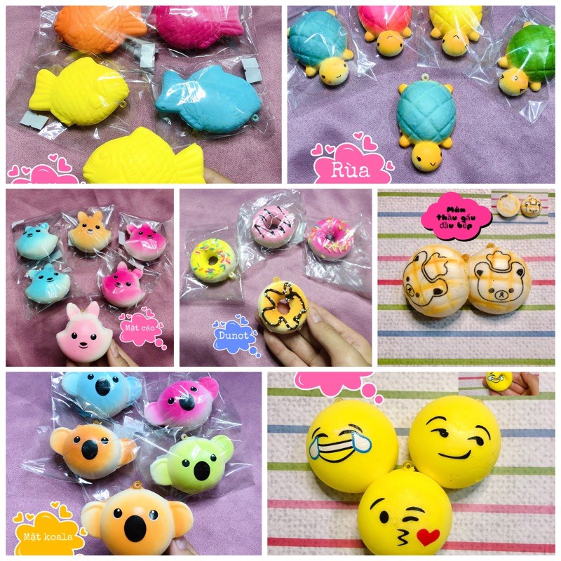 Squishy Cá Siêu Chậm Tăng - Rùa - Mặt Cáo - Đầu Koala - Bánh Donut - Bánh Nướng Hiếm